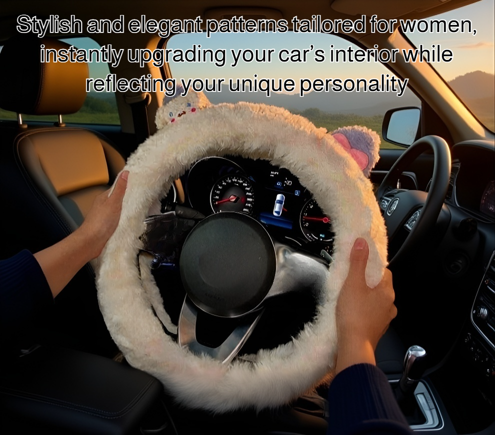 Women's non-slip warm car steering wheel cover in pink