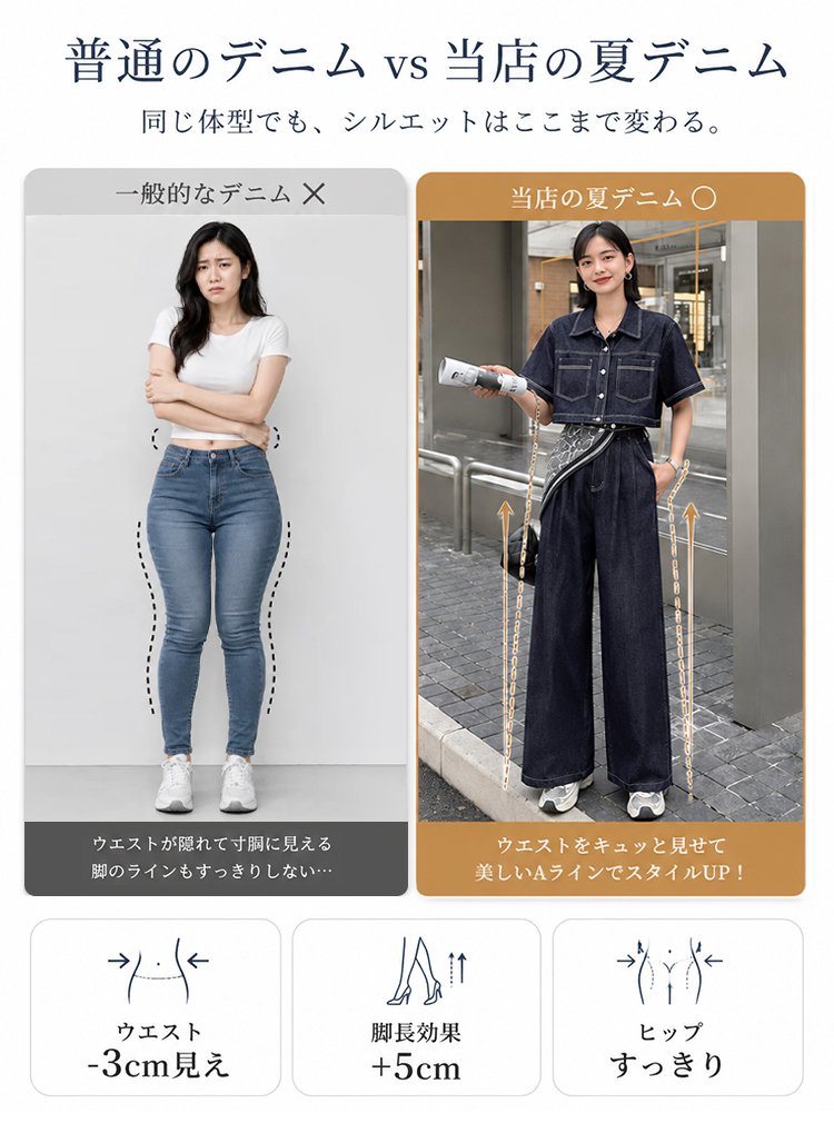 夏向け薄手デニムセットアップ