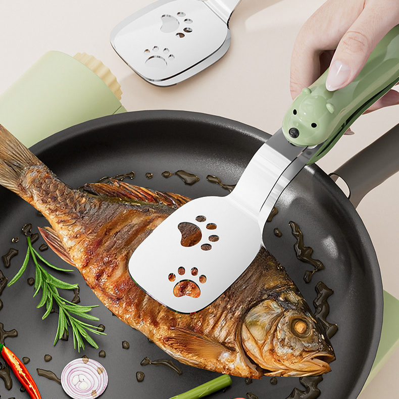 Pinza y espátula 2 en 1 de acero inoxidable, portátil, antideslizante, para cocina y parrilla