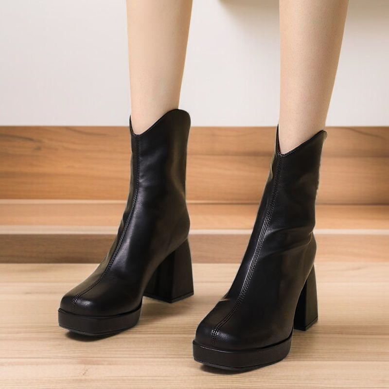 여자 스퀘어 워커 힐 키높이 앵클부츠 8CM 23D829