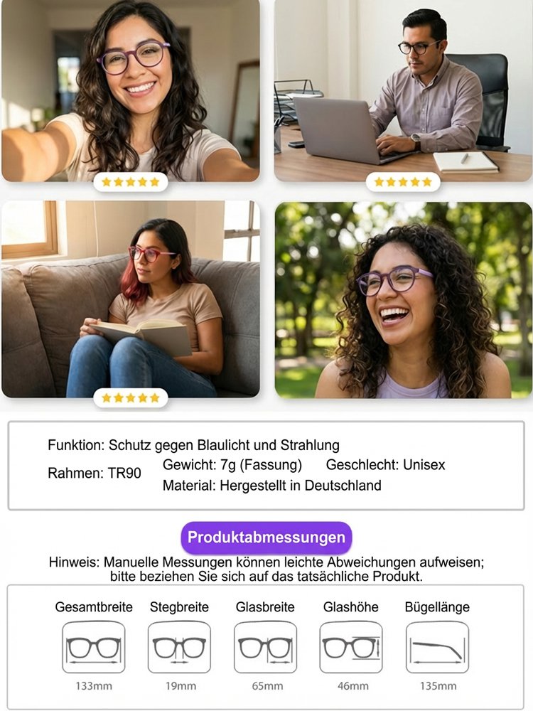 Blaulichtfilter-Brille mit Autofokus für Nah- und Fernsicht.