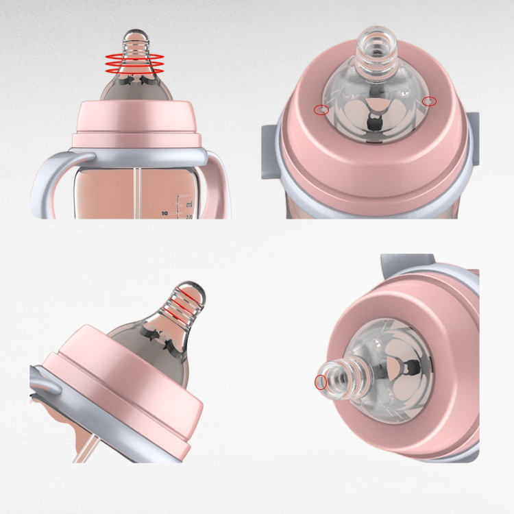二色ハンドル広口ベビーフィーディングボトル（滑り止め設計）