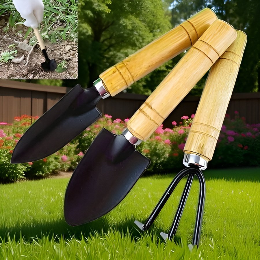 Kompakt kerti szerszámok fa nyéllel