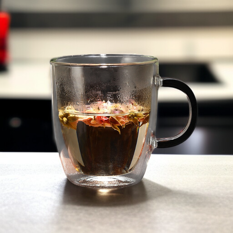 透明二重ガラス取っ手付きマグカップ コーヒーカップ ティーカップ