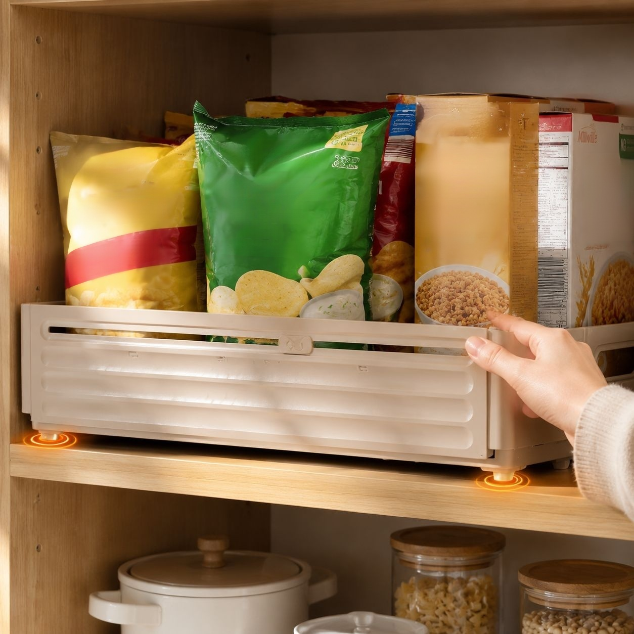 Cabinet storage box, drawer-style extendable desktop snack and sundry kitchen organizer, deep cabine