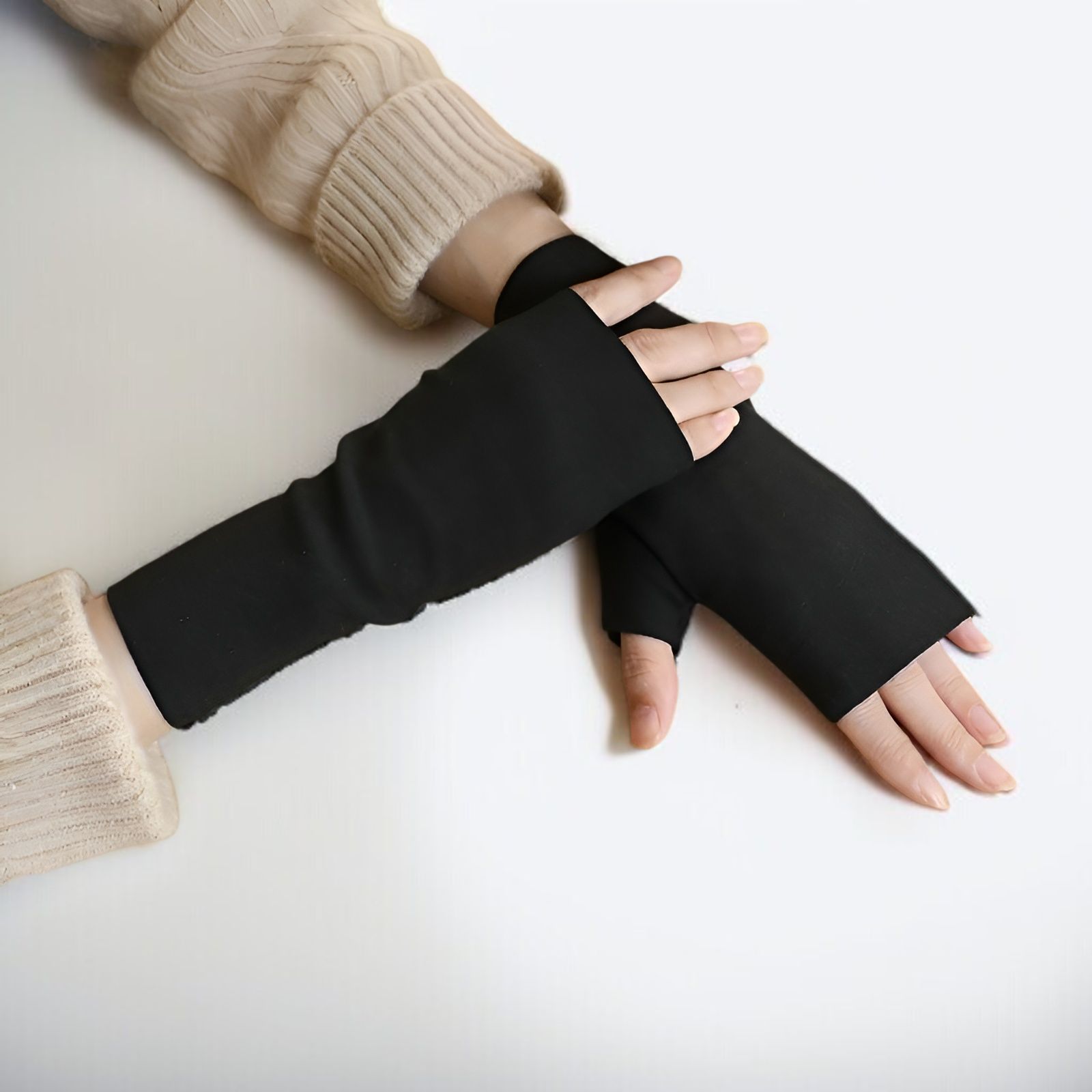 Ladies' autumn and winter warm open finger gloves