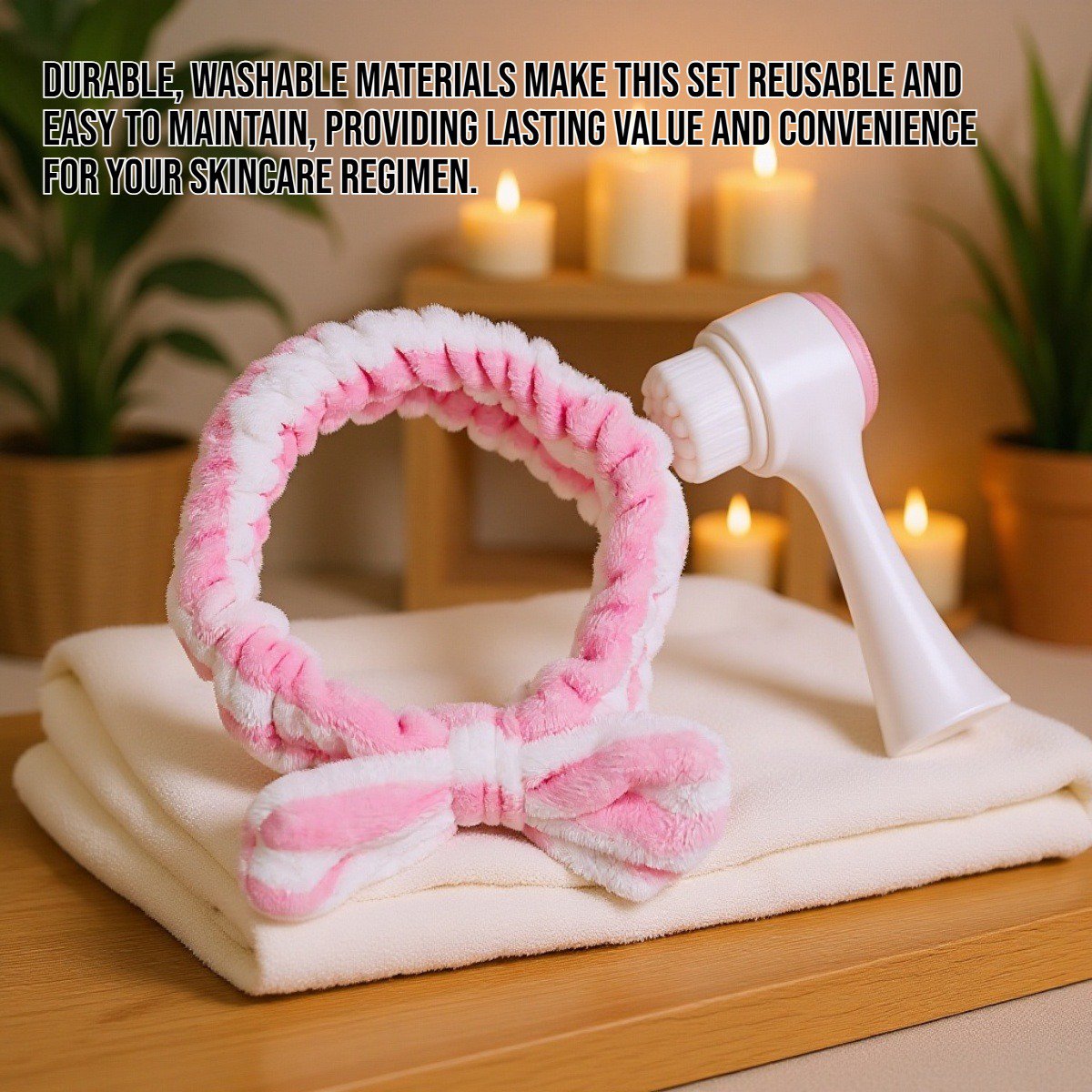 Face brush and bow tie shower headband set for facial cleansing