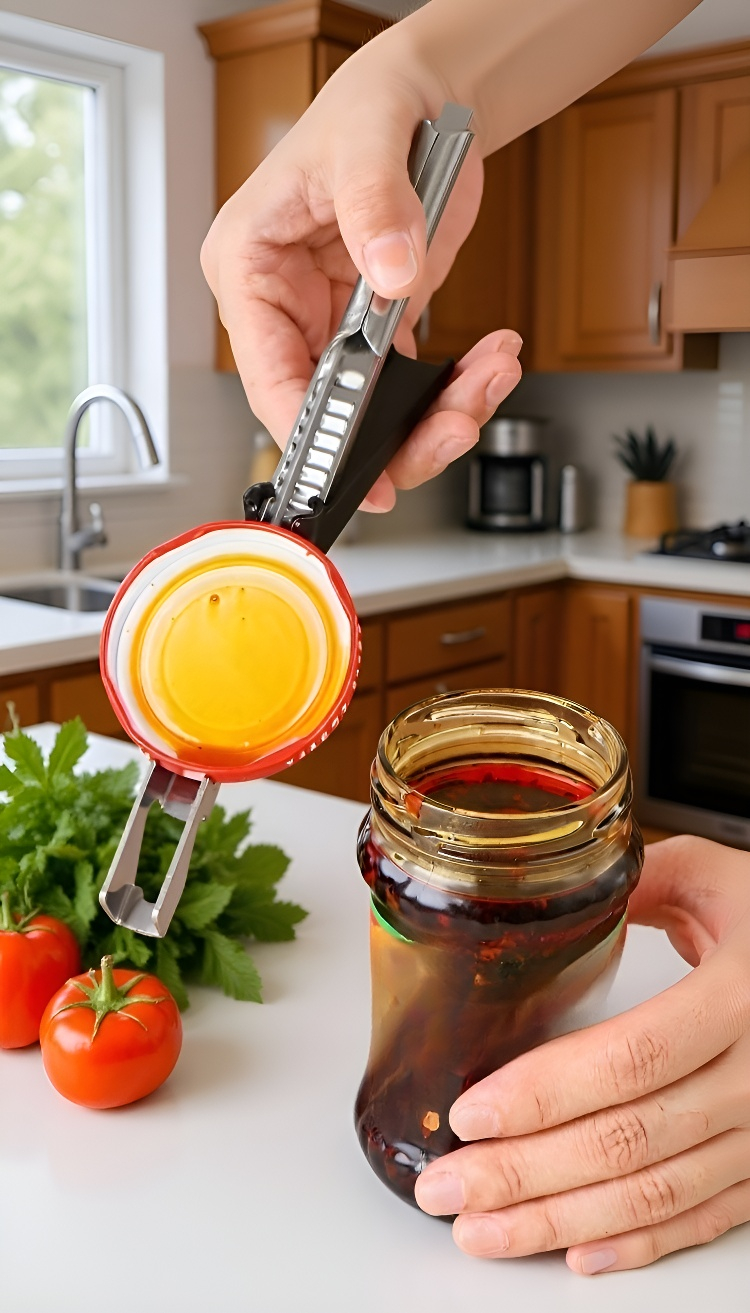 Utensilio de cocina multifuncional abriendo una lata