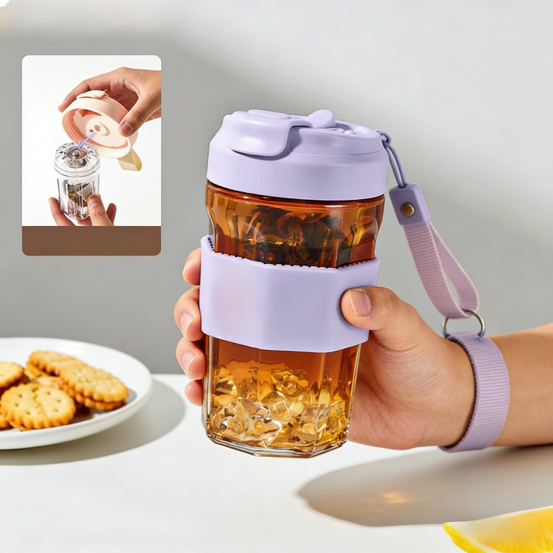 Portable Glass Tea Mug with Magnetic Feature High-end Office Water Cup for Tea Brewing