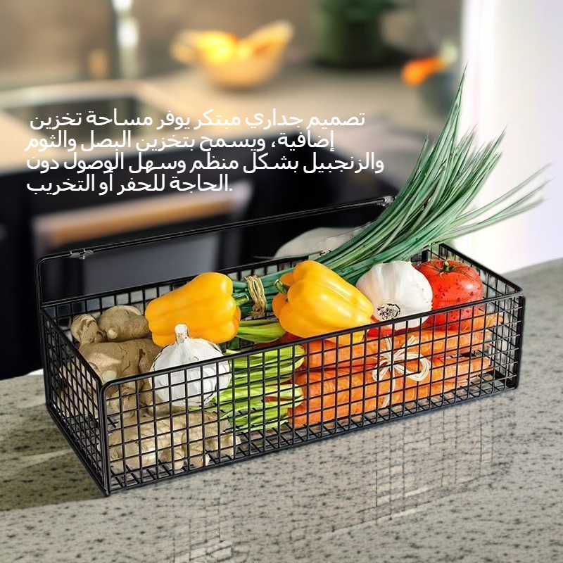 رف تخزين معلق للبصل والثوم والزنجبيل، سلة خضروات على الحائط، منظم توابل بدون تثقيب