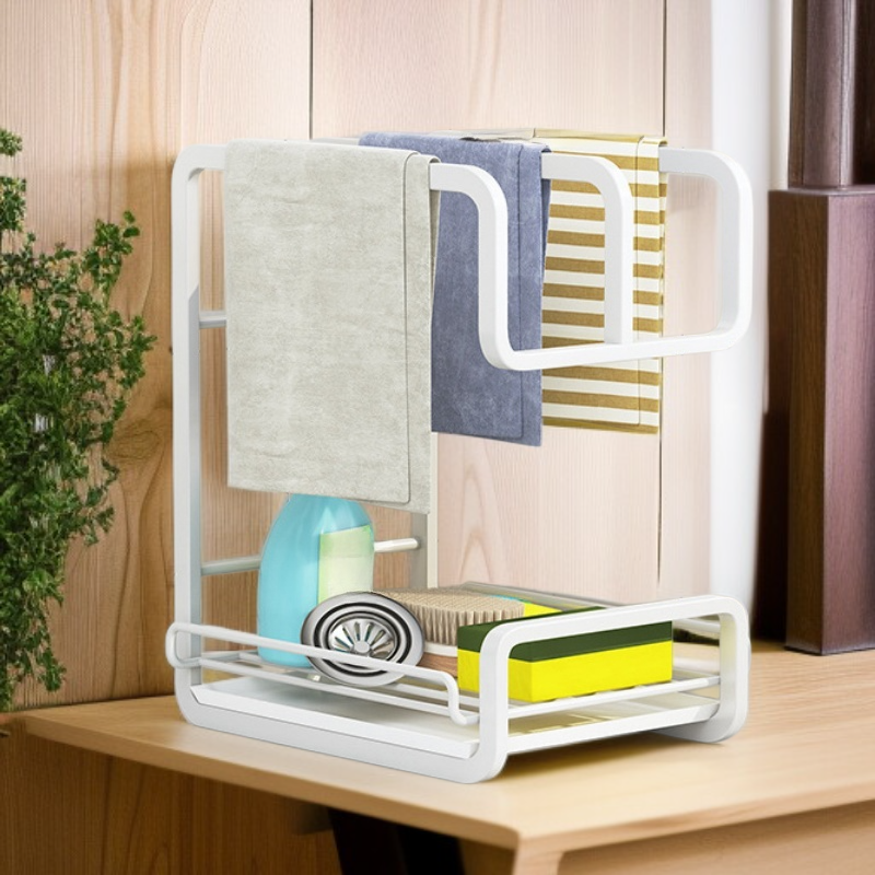 Kitchen countertop storage rack with draining basket