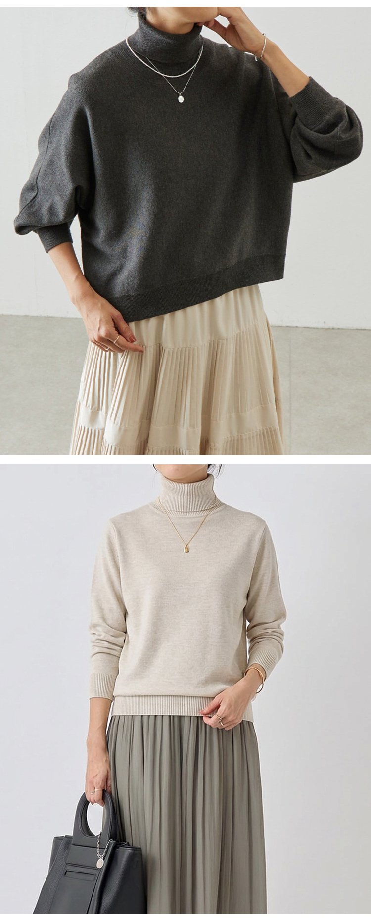 トレンド感あるハイネックデザインのセーター