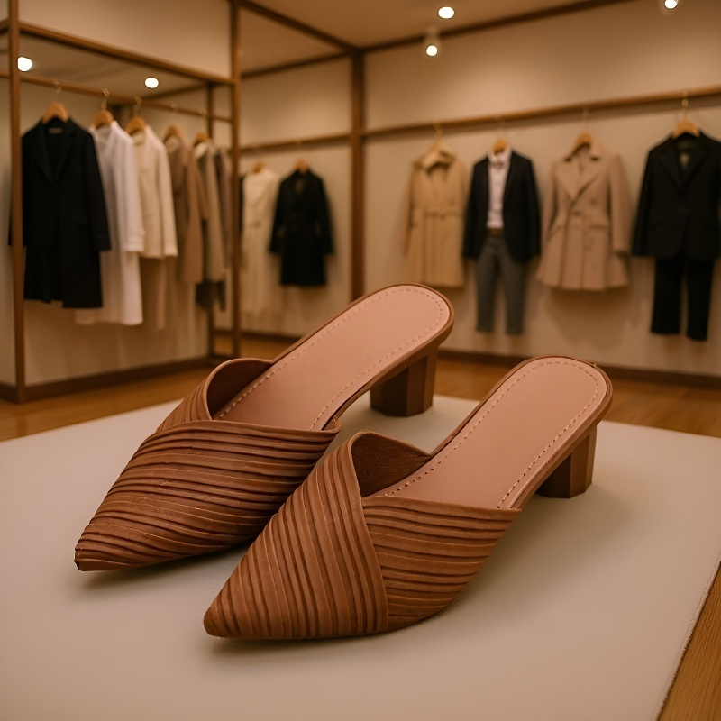 شبشب عصري سهل التنسيق بكعب عريض وعال للارتداء في الخارج