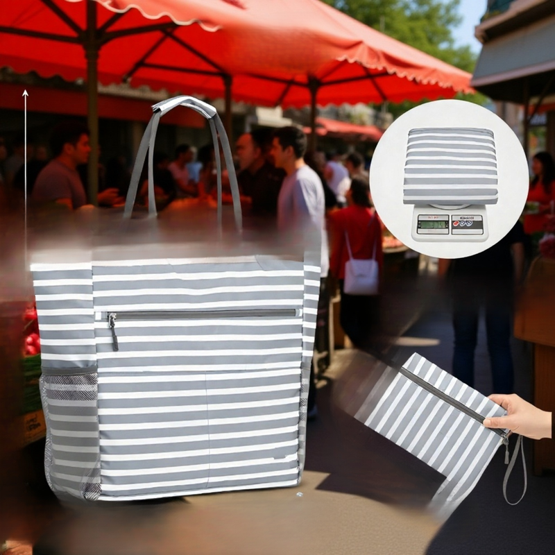 Spacious foldable beach tote bag with waterproof material