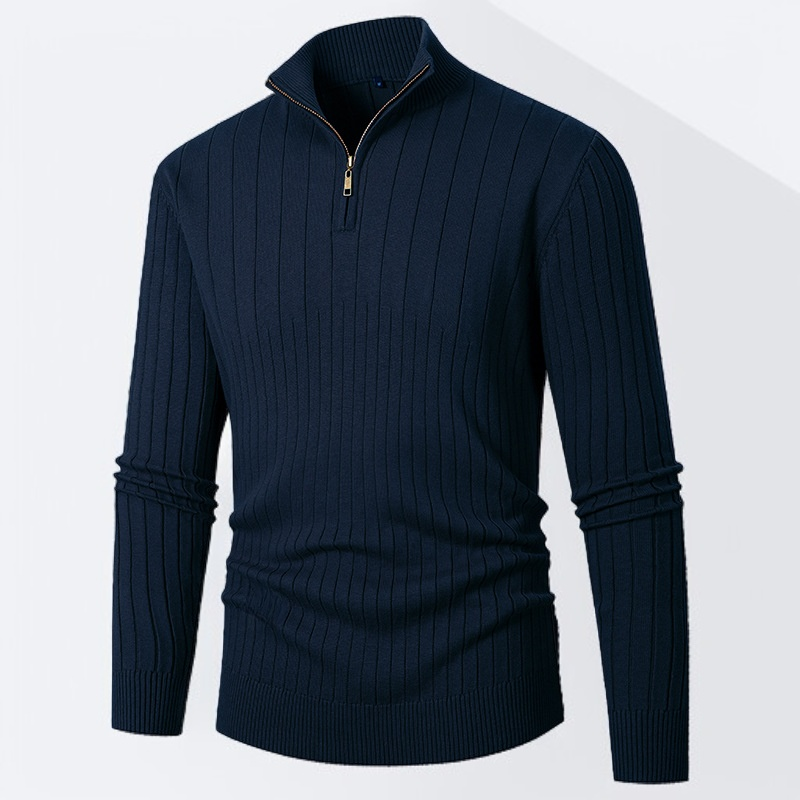 メンズの新作タートルネックジップアップニットセーター