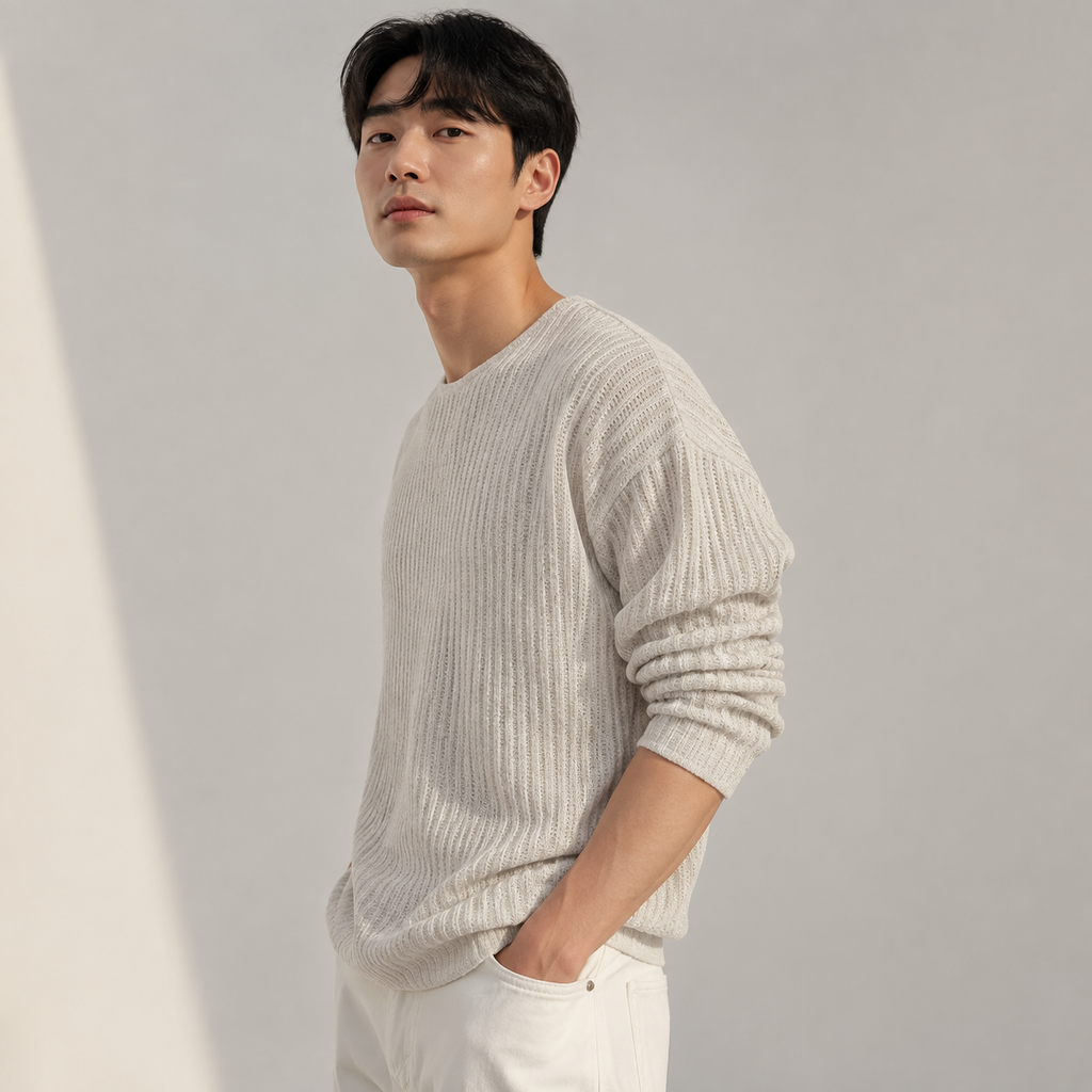 남성용 가을 라운드넥 니트 긴팔 티셔츠
