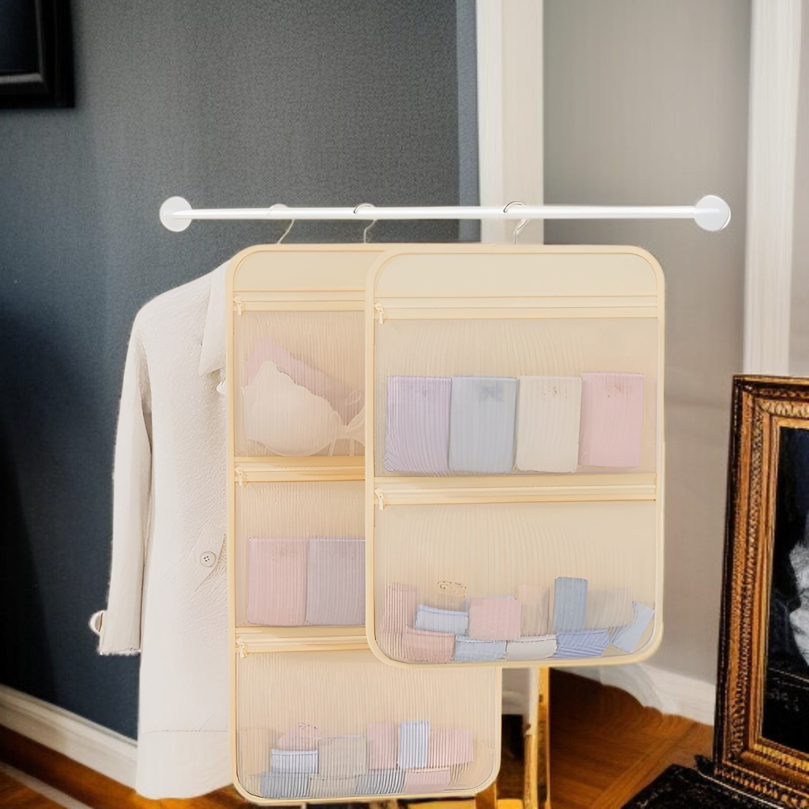 靴下収納ツール 寮のワードローブ 下着吊り下げバッグ 吊り下げネットバッグ ベッドサイド収納バッグ