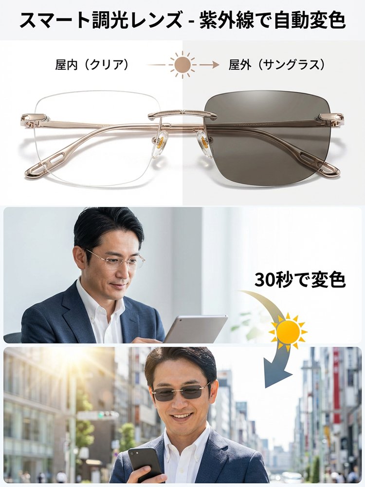 調光老眼鏡｜超軽量(5g)フレームレスレンズ✨2026年お正月期間限定半額セール！