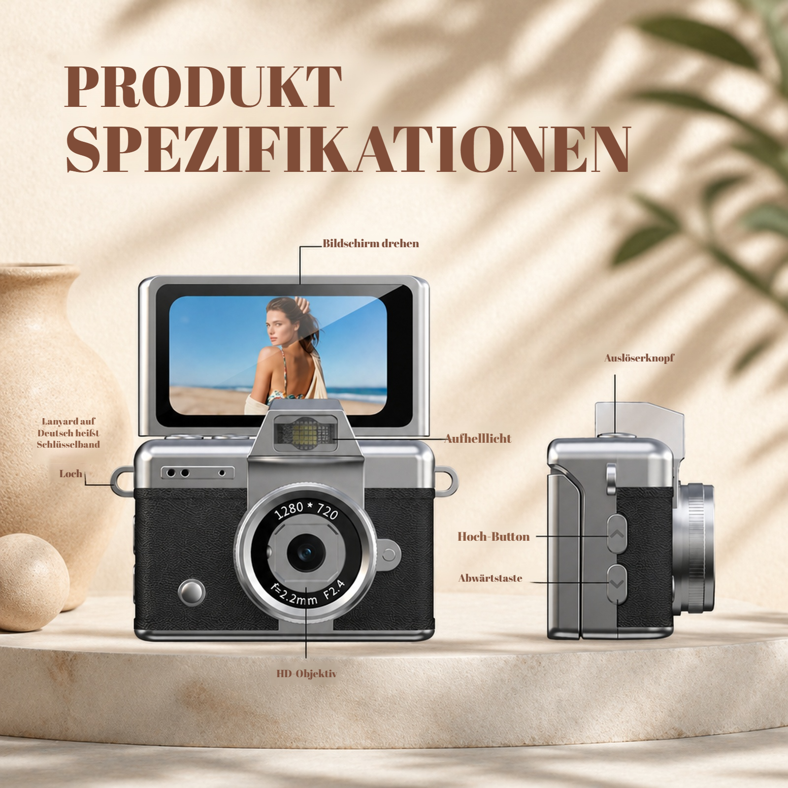 Retro CCD HD tragbare Daumenkamera mit Klappdisplay