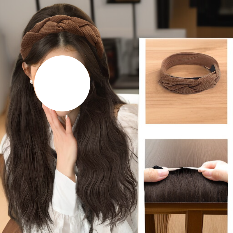 여성용 머리띠 일체형 롱 웨이브 반가발 진짜 머리카락
