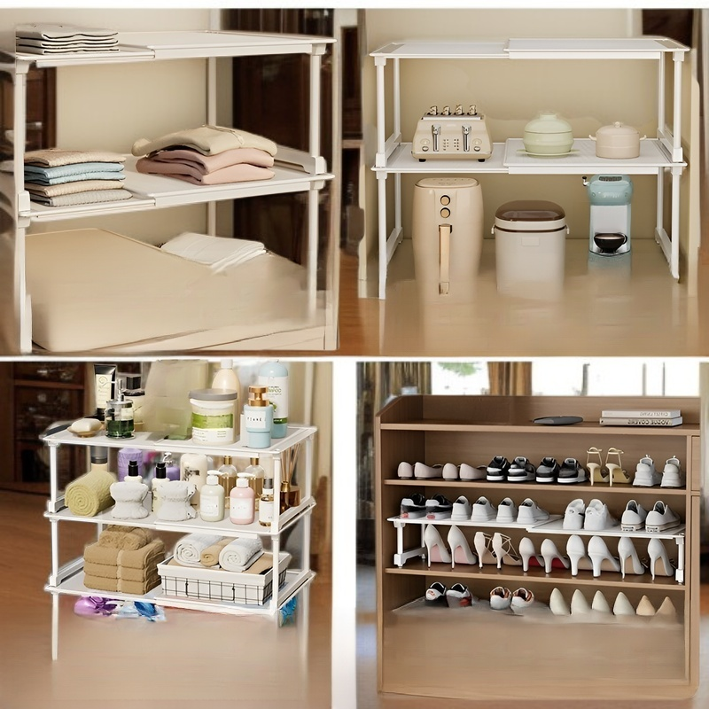 Shoe cabinet storage layered partitions retractable space-saving shoe storage artifact separation ra
