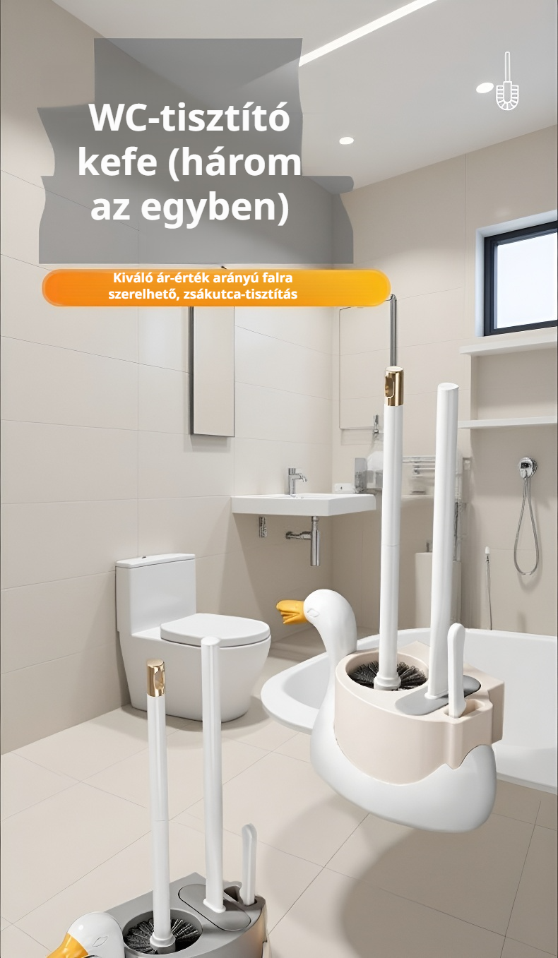 Fehér Hattyú 3 az 1-ben fali WC-kefe készlet modern dizájn