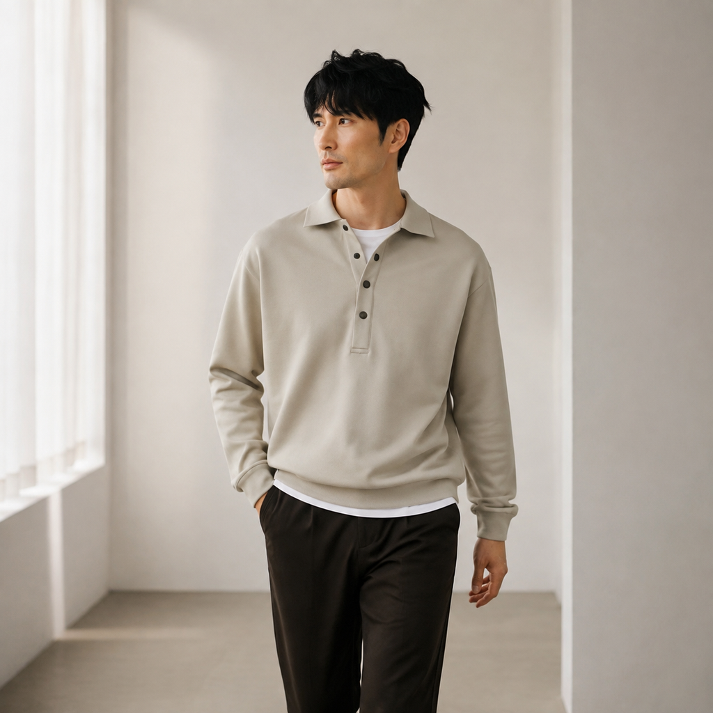 가을 루즈핏 남성 올드머니 레이어드 폴로넥 긴팔 이너