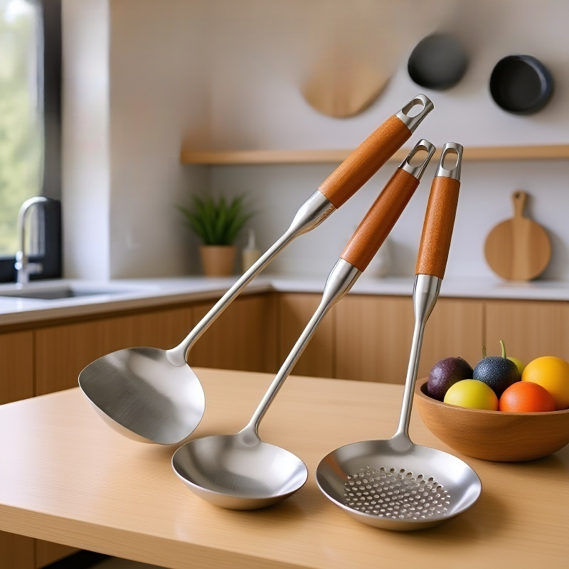 ローズウッド製のステンレススチールキッチンへら