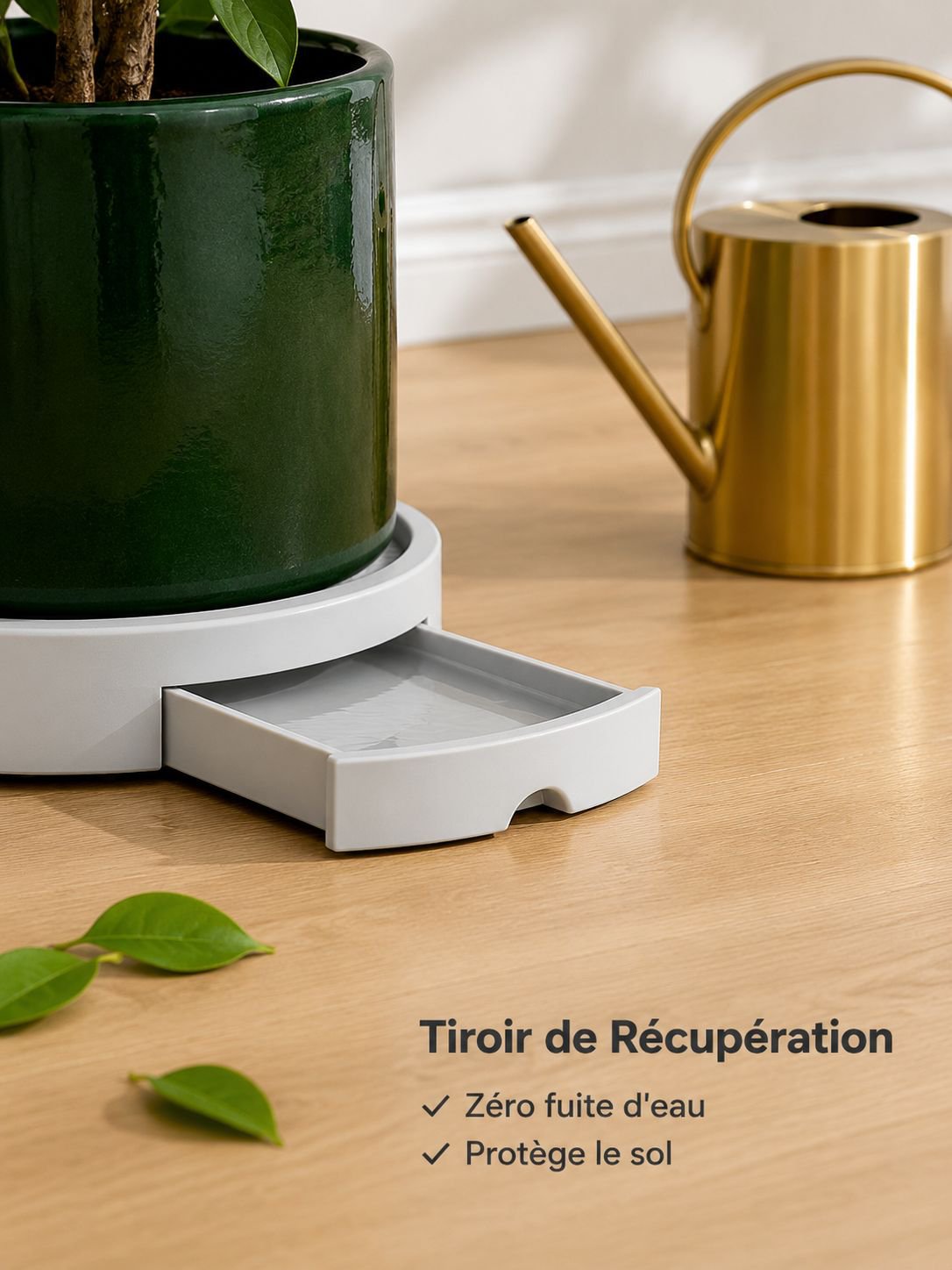 Plateau de pot de fleur amovible caché, rouleau de fond de roue universel, plateau d'eau, base en pl