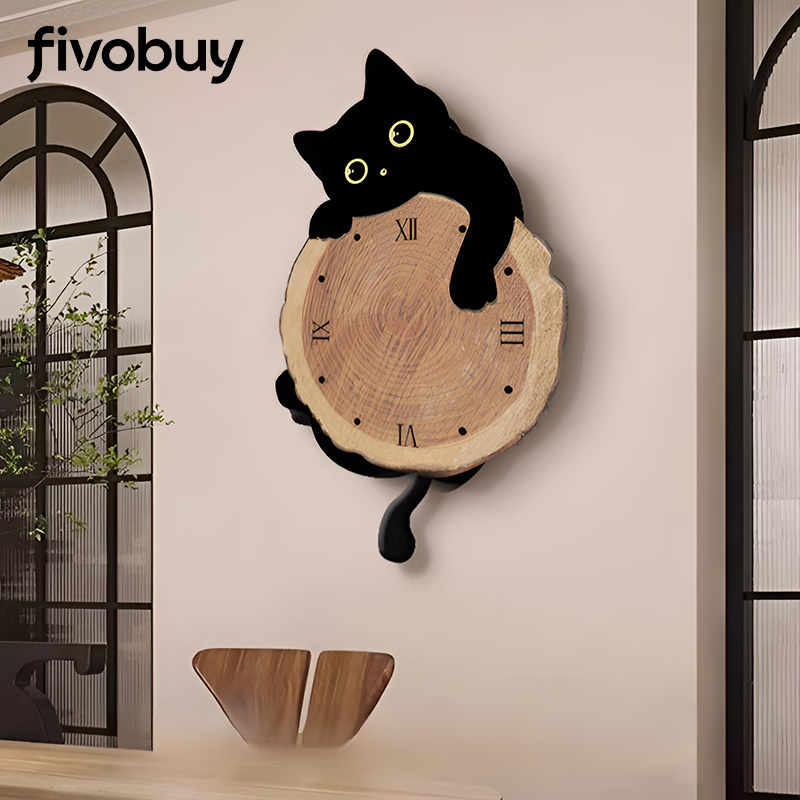 นาฬิกาติดผนังรูปแมวเรียบง่าย