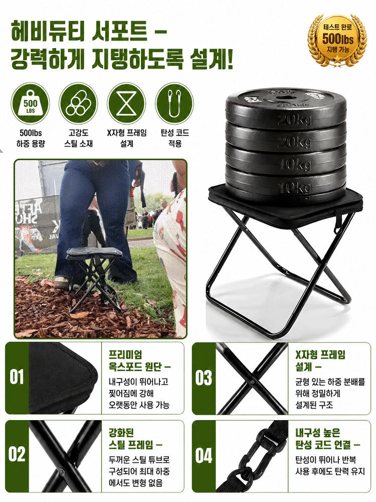 【500파운드 하중】포켓이 있는 휴대용 야외 접이식 의자