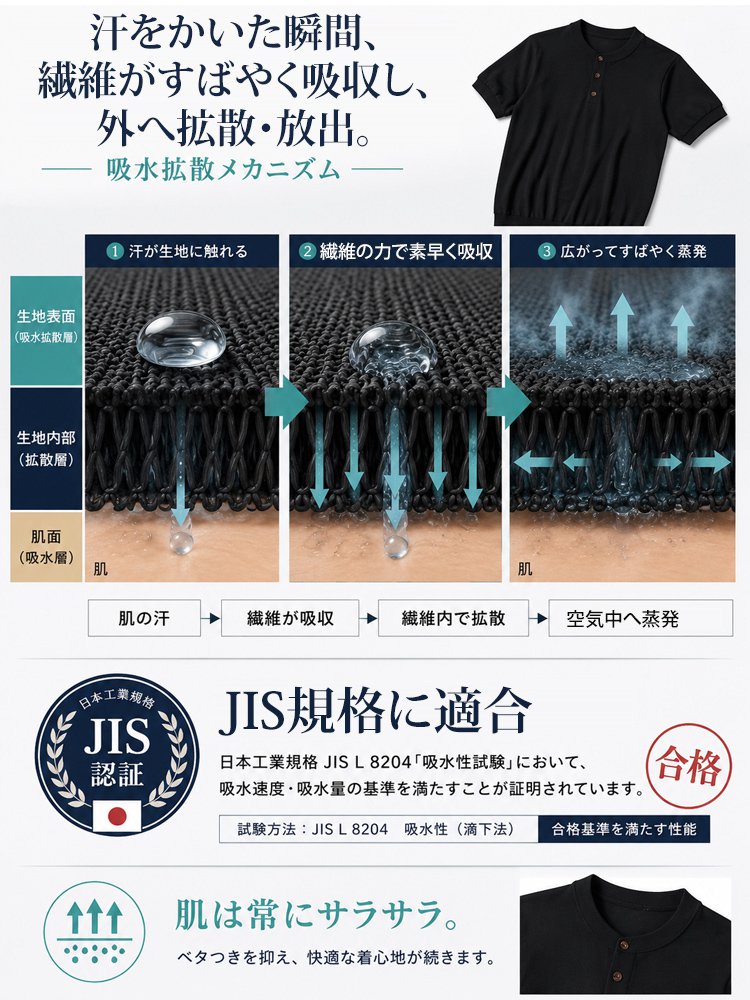 メンズヘンリーネック半袖Tシャツ