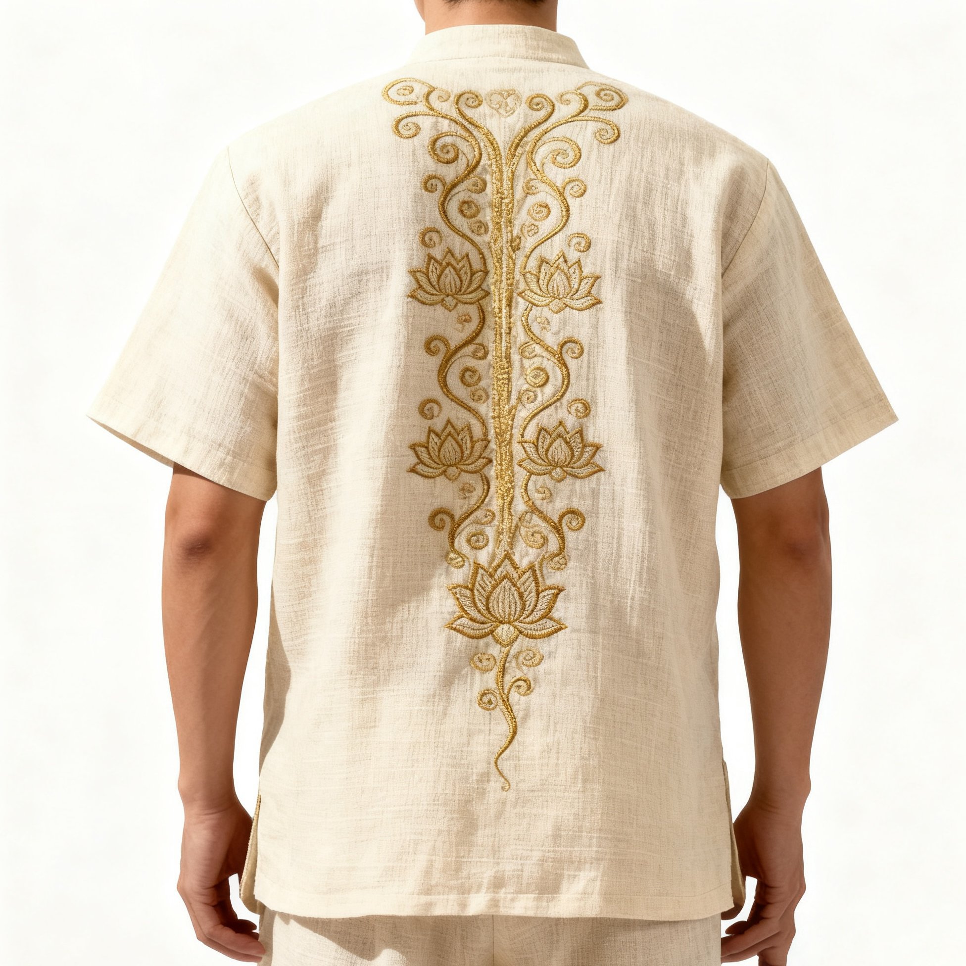 เสื้อยืดปักลายดอกบัวสำหรับผู้ชายแบบใหม่