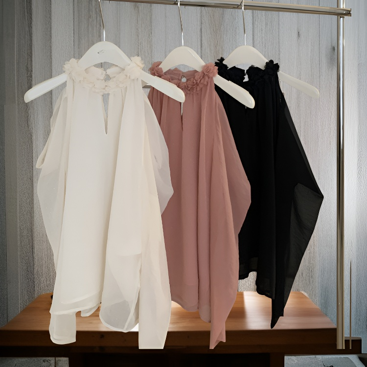 新作秋スタイル ゆったりとしたオフショルダー長袖シフォンブラウス（レディース）