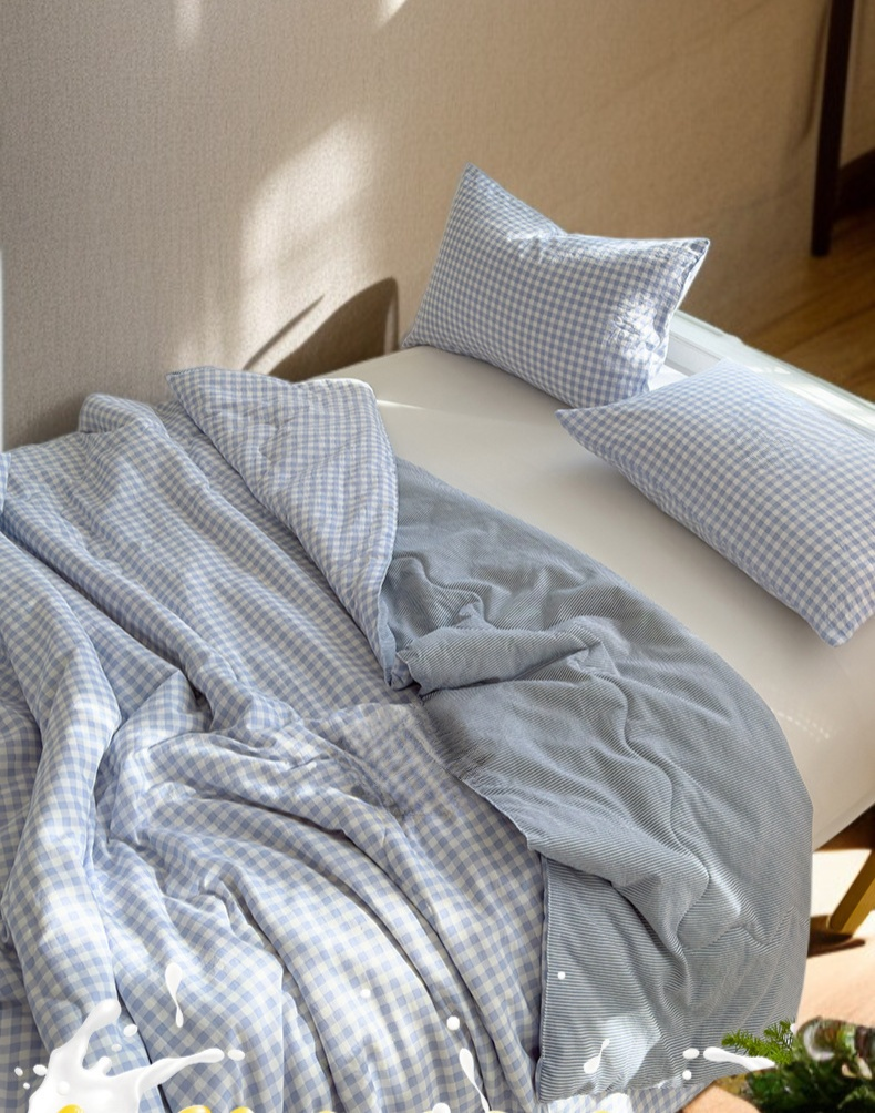 Elegant bedroom with Summer Cloud Cotton Plaid Quilt