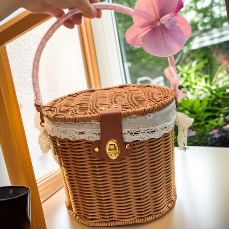 등나무 스트랩 안감 스트랩 덮개 휴대용 수납 바구니