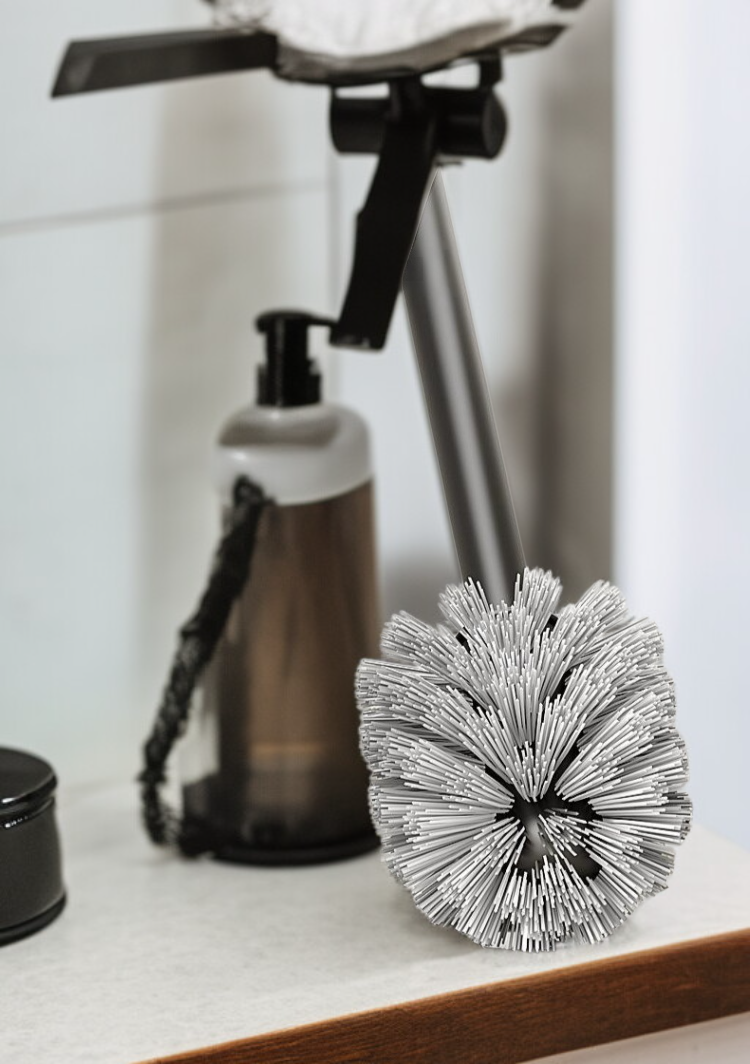 Household toilet brush with wall mount rack