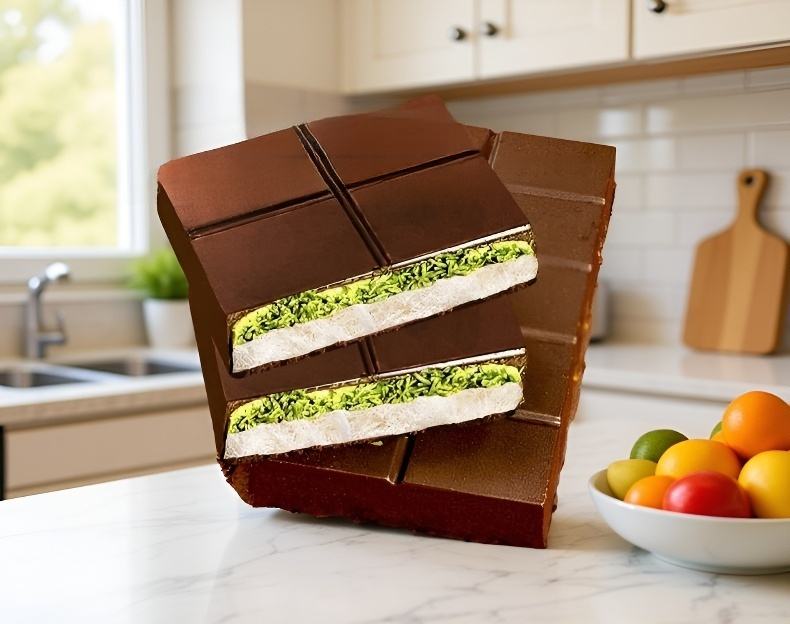贅沢なピスタチオチョコレートの断面図