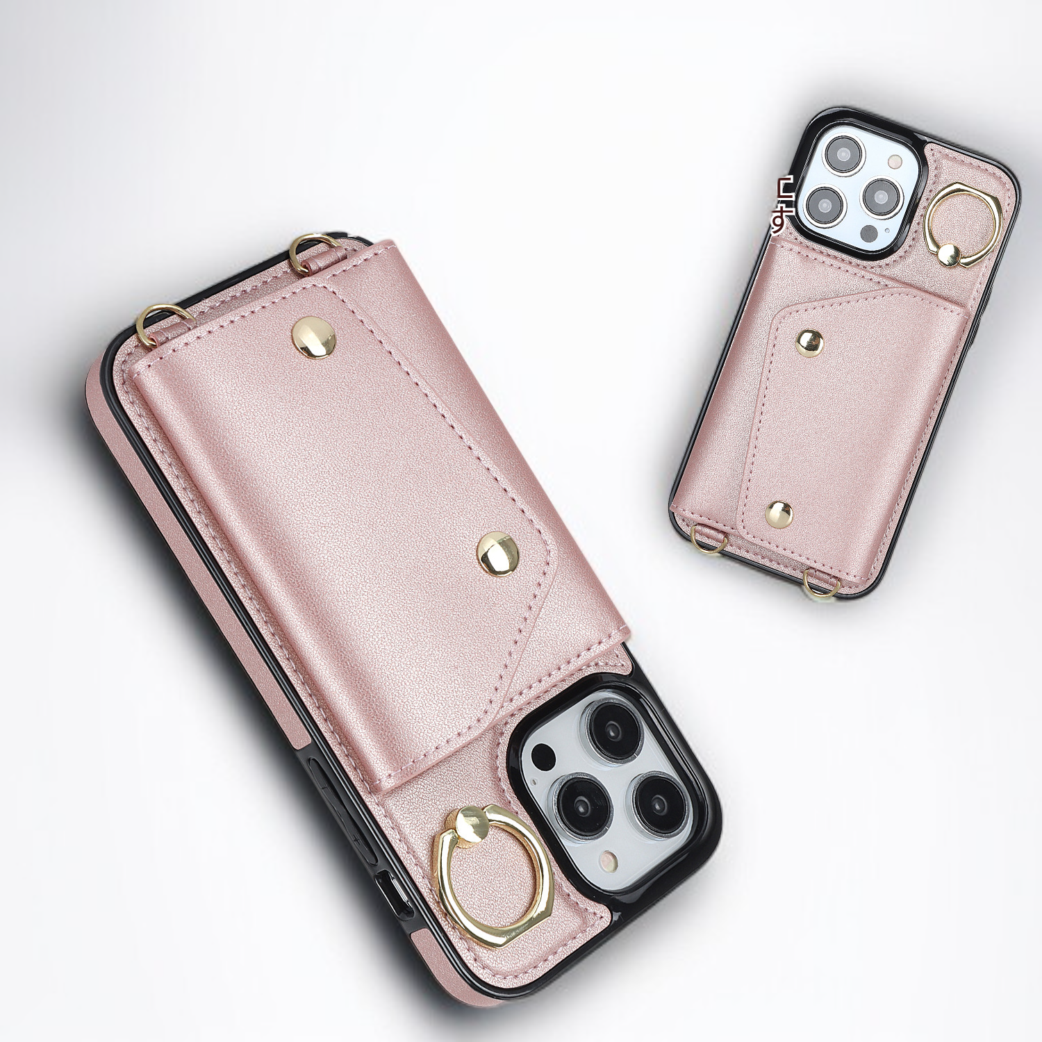 iPhone 16 크로스바디 케이스, Apple 15 Pro Max와 호환, 지퍼와 카드 슬롯이 있는 지갑형 보호 케이스.