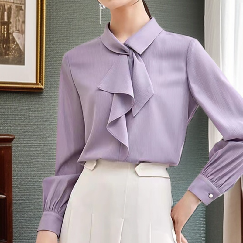 女士减齡時尚長袖雪紡襯衫