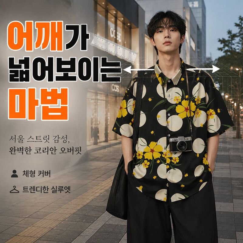 남자 오버핏 플라워 프린트 셔츠 자켓