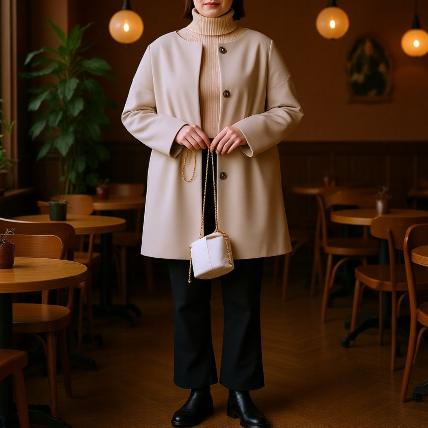 【Brelia-jp】上質なゆったりとした和風ストレートカットコート、レディース、秋冬、上品な無地、シンプルなウールオーバーコート。