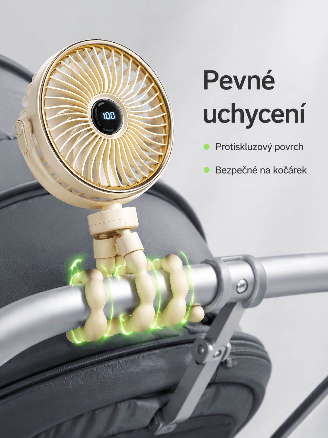 Domácí dobíjecí tichý ventilátor chobotnice na kočárek