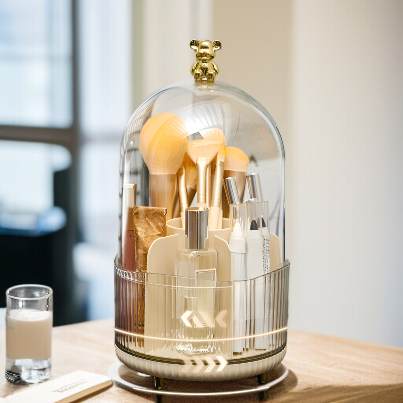 漫画クマのアイブロウペンシルホルダー回転式化粧品収納ボックスコンパートメント口紅防塵デスクトップドレッシングテーブル収納チューブ