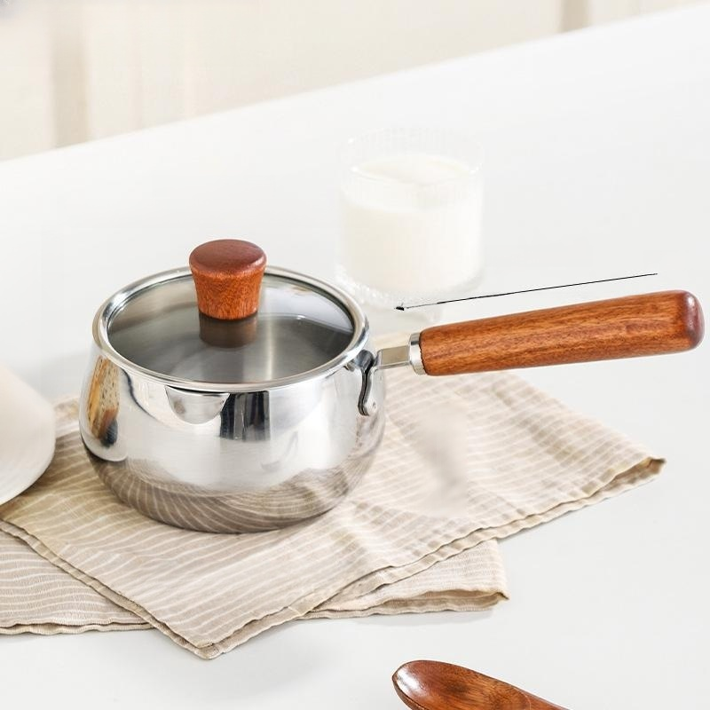 หม้อนมขนาดเล็กสามชั้นสำหรับเด็ก ไม่ติดกระทะ หม้อสำหรับต้มบะหมี่เด็ก