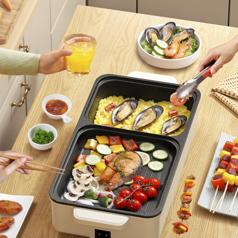 หม้อไฟฟ้าหลายฟังก์ชั่นไร้ควันสำหรับชาบูและปิ้งย่าง