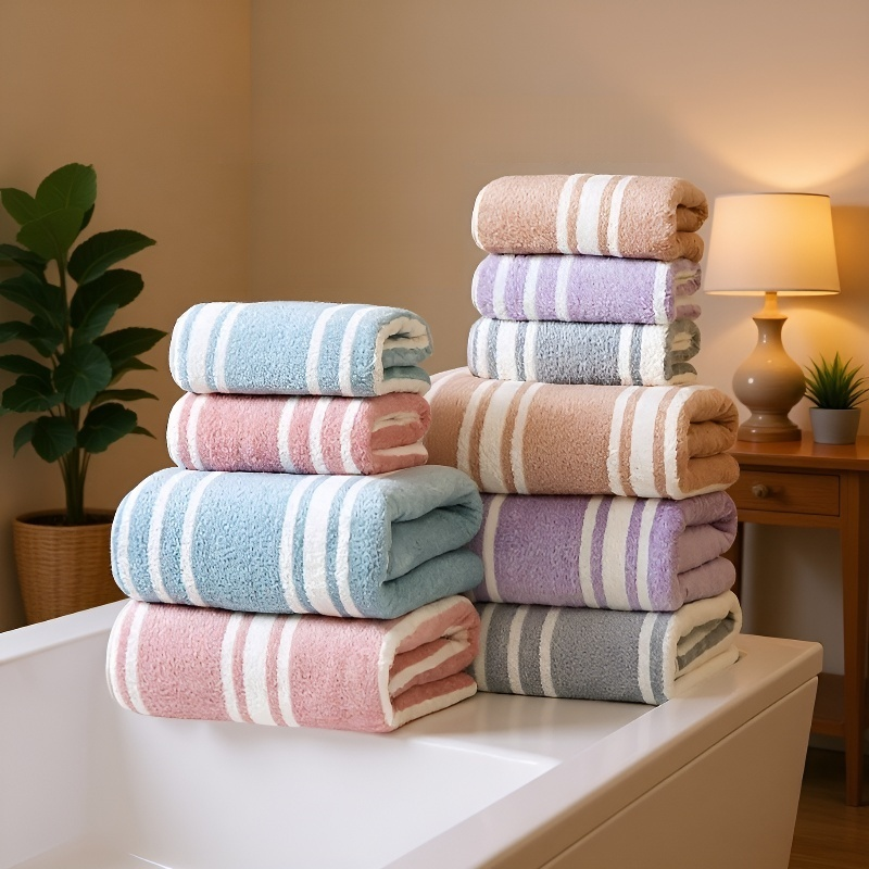 산호 플리스 스트라이프 흡수성 및 보푸라기 없는 타월