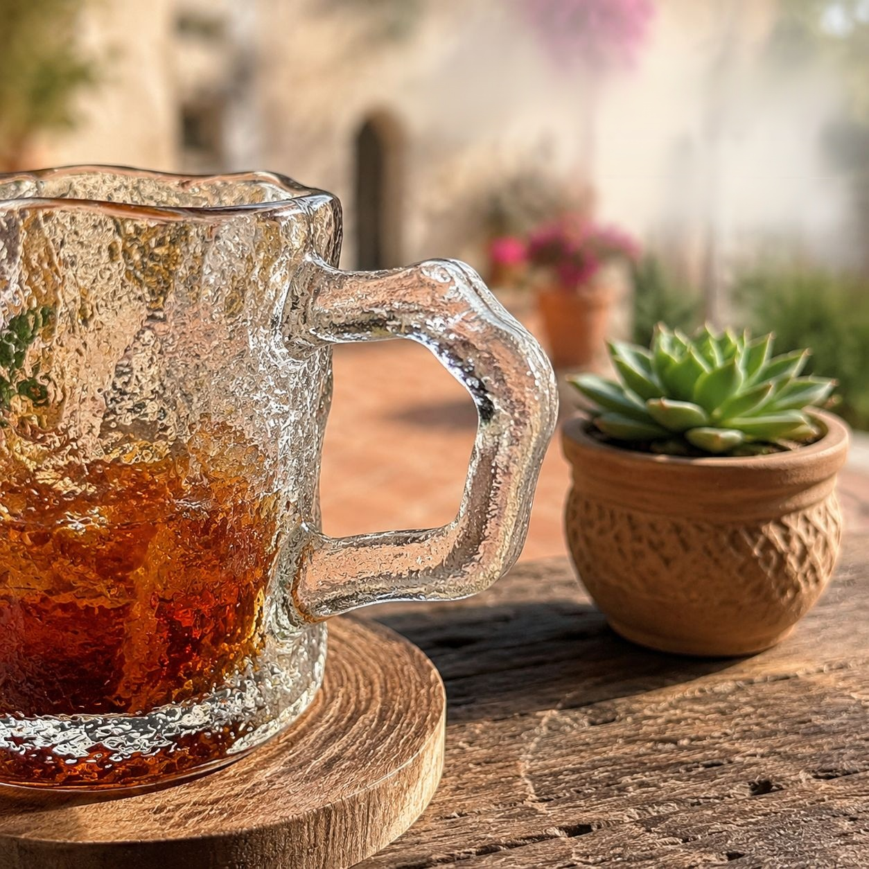 Taza de café de vidrio con asa