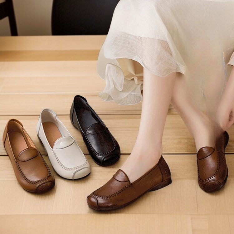엄마 단화 컴포트 소프트 가죽 로퍼 소프트 가죽 여성 소 힘줄 소프트 슈즈 중년 엄마 로퍼