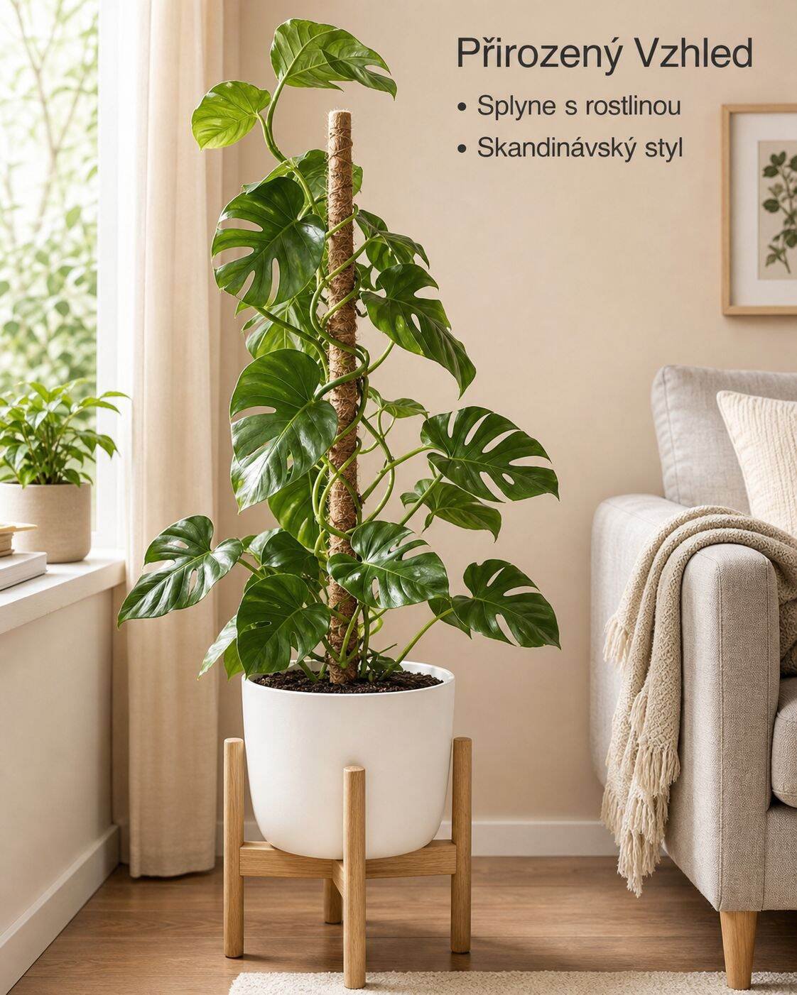 Opěrný kůl pro monstera, fixace sloupku pro zelenec, kokosový sloupek